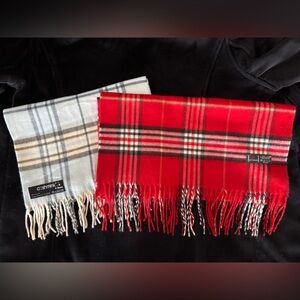 Two V. FRAAS Plaid Scarves-Red/Black & Light Blue/Gray. Great Quality & Soft! ☁️